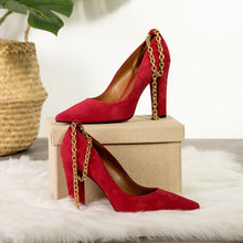 Load image into Gallery viewer, SCARLETT CHAIN PUMPS | Red Suede
