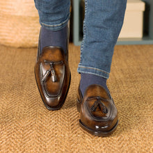 Load image into Gallery viewer, Prescott Bespoke Men's Shoes Brown Patina Leather Tassels Loafers (AMB2312)