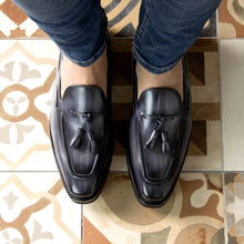 Load image into Gallery viewer, Beaumont Bespoke Men's Shoes Gray Patina Leather Tassels Loafers