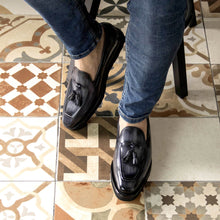 Load image into Gallery viewer, Beaumont Bespoke Men's Shoes Gray Patina Leather Tassels Loafers