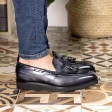 Load image into Gallery viewer, Beaumont Bespoke Men's Shoes Gray Patina Leather Tassels Loafers