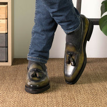 Load image into Gallery viewer, Radcliffe Bespoke Men's Shoes Green Patina Leather Tassels Loafers (AMB2526)