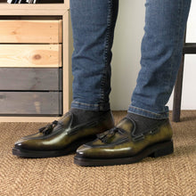Load image into Gallery viewer, Radcliffe Bespoke Men's Shoes Green Patina Leather Tassels Loafers