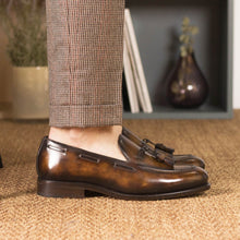 Load image into Gallery viewer, The Harrington Bespoke Men's Shoes Tobacco Patina Leather Tassels Loafers