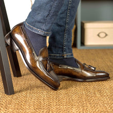 Load image into Gallery viewer, Prescott Bespoke Men's Shoes Brown Patina Leather Tassels Loafers (AMB2312)
