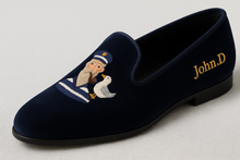 Load image into Gallery viewer, Bespoke Classy Sailor Embroidered Velvet Loafers Slippers
