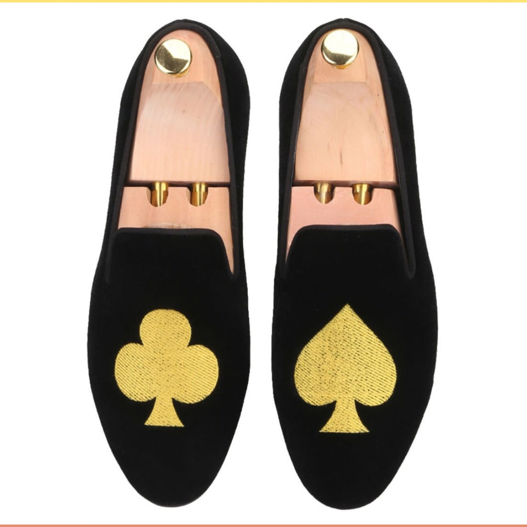 Bespoke Club & Spade Embroidered Velvet Loafers