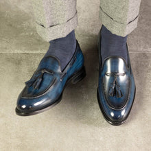 Load image into Gallery viewer, Motara Bespoke Men's Shoes Denim Patina Leather Tassels Loafers
