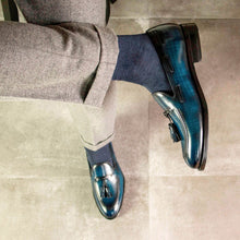 Load image into Gallery viewer, Motara Bespoke Men's Shoes Denim Patina Leather Tassels Loafers
