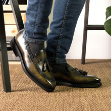 Load image into Gallery viewer, Radcliffe Bespoke Men's Shoes Green Patina Leather Tassels Loafers
