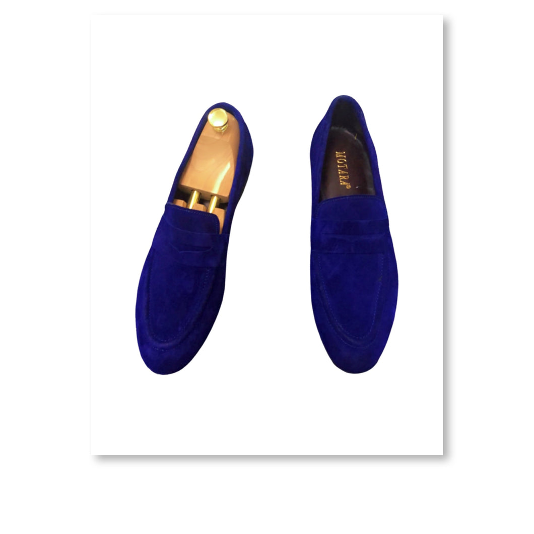 Handmade Penny Loafers -Navy Blue Suede